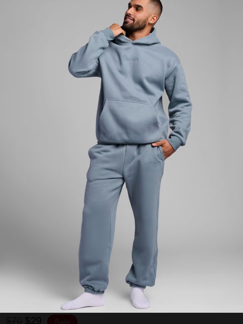 Comfrt Men's Light Blue Fleece Jogger Pants